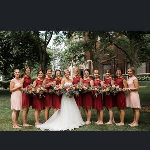 David’s Bridal Short Lace Dress Illusion Neckline